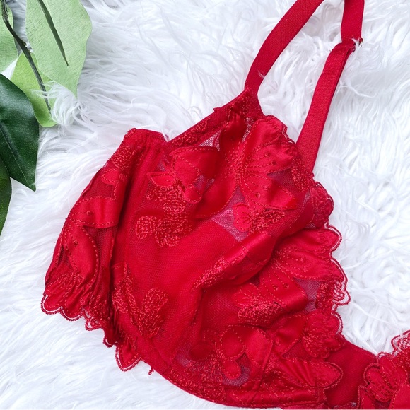 Victoria’s Secret Red Floral Appliqué Lace Bra - Picture 3 of 7